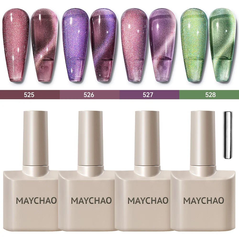 MAYCHAO 12ML Cat Eye Gel Nail Polish With Magnet Soak off UV Holographic Magnetic Rainbow Gel Polish for Nail Art DIY Manicure - Paola Center