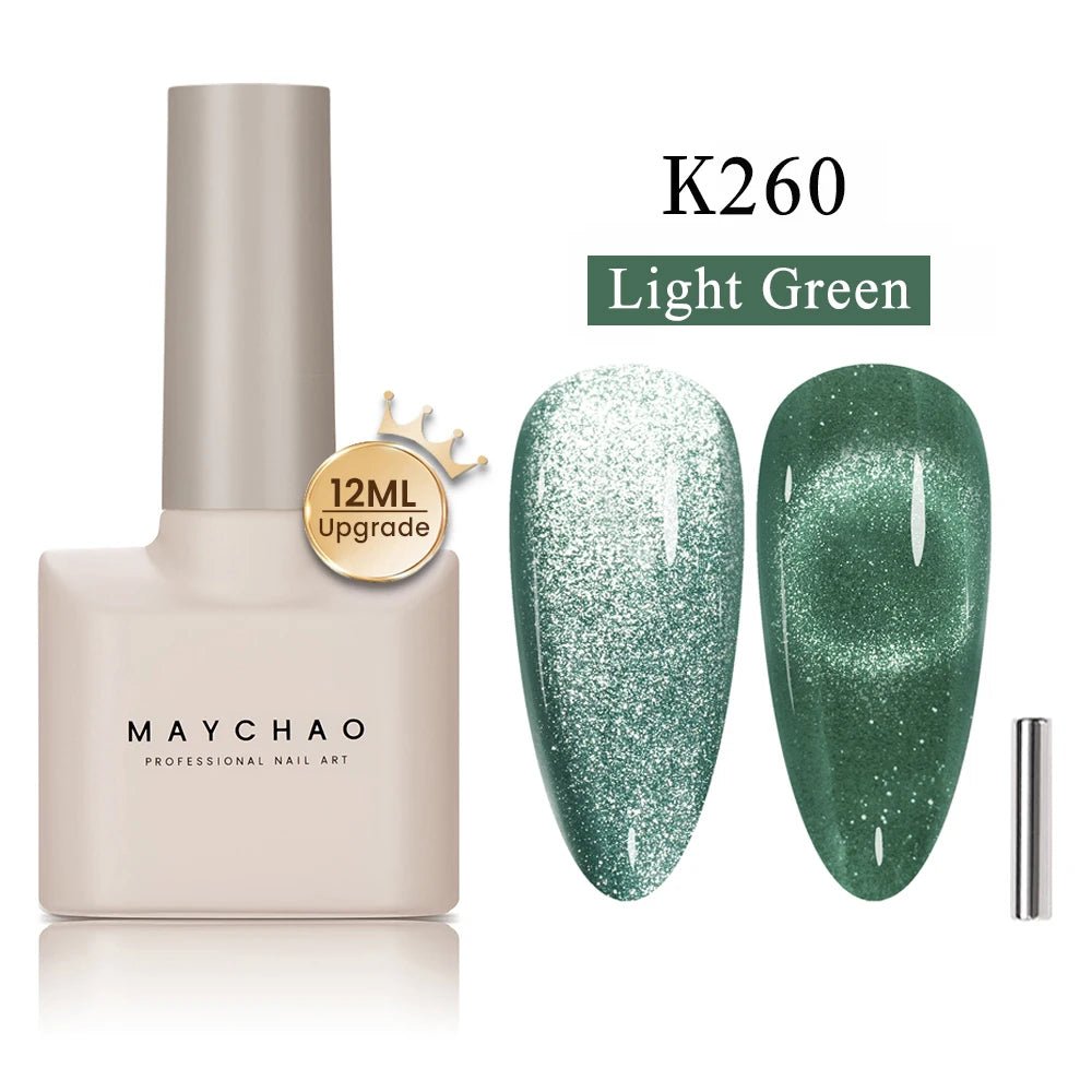Paola Center Cat Eye Gel Nail Polish K260 Light Green shimmer with 12ml bottle and magnetic tool