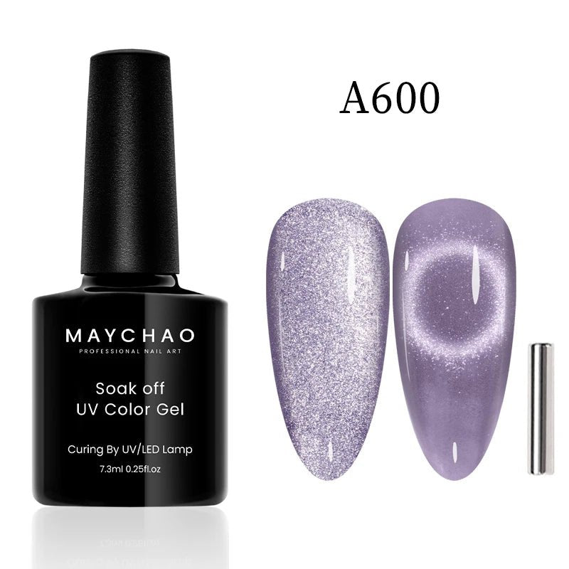 Paola Center Cat Eye Gel Nail Polish in purple shade with UV color gel bottle and magnetic tool