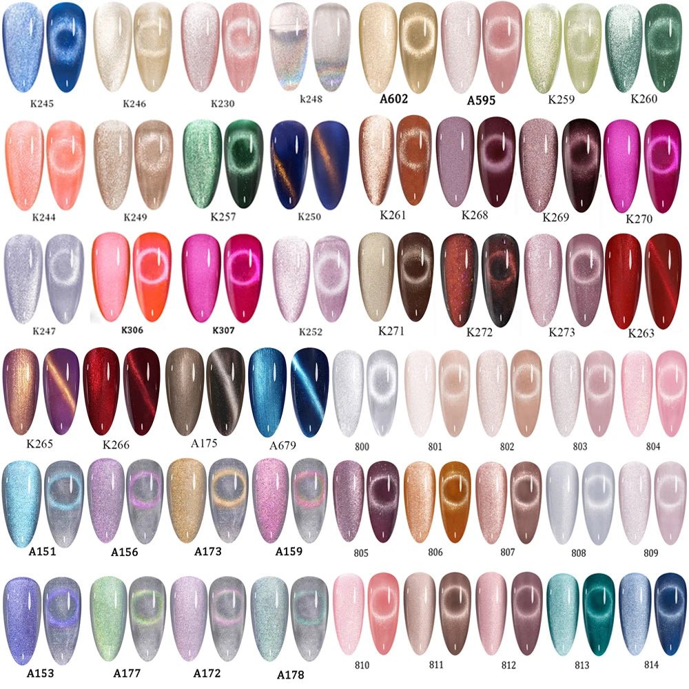 Paola Center Cat Eye Gel Nail Polish color swatches showcasing a variety of shades and finishes