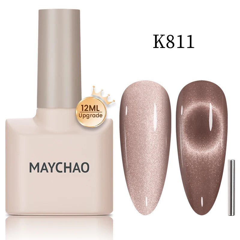 Paola Center Cat Eye Gel Nail Polish Maychao K811 with 12ML bottle and shimmering color swatches