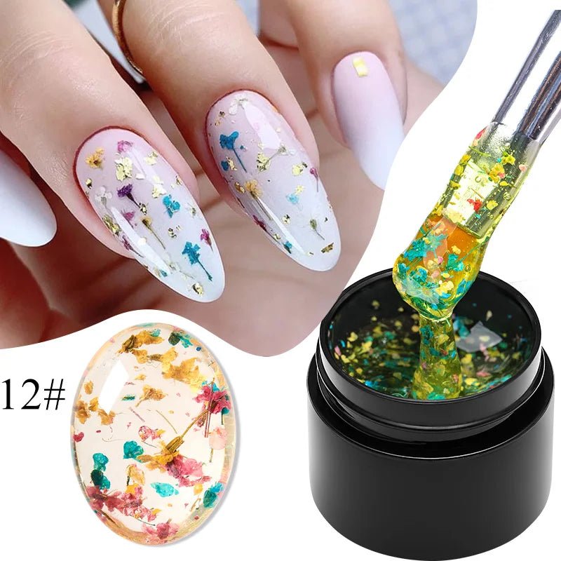 MEET ACROSS 5ml Pink Dried Flower Gel Nail Polish Natural Flower Fairy Nail Art Gel Soak Off UV LED Painting Varnishes For Nails - Paola Center
