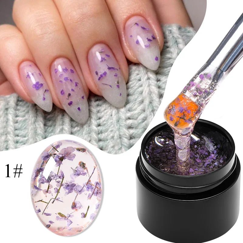 MEET ACROSS 5ml Pink Dried Flower Gel Nail Polish Natural Flower Fairy Nail Art Gel Soak Off UV LED Painting Varnishes For Nails - Paola Center