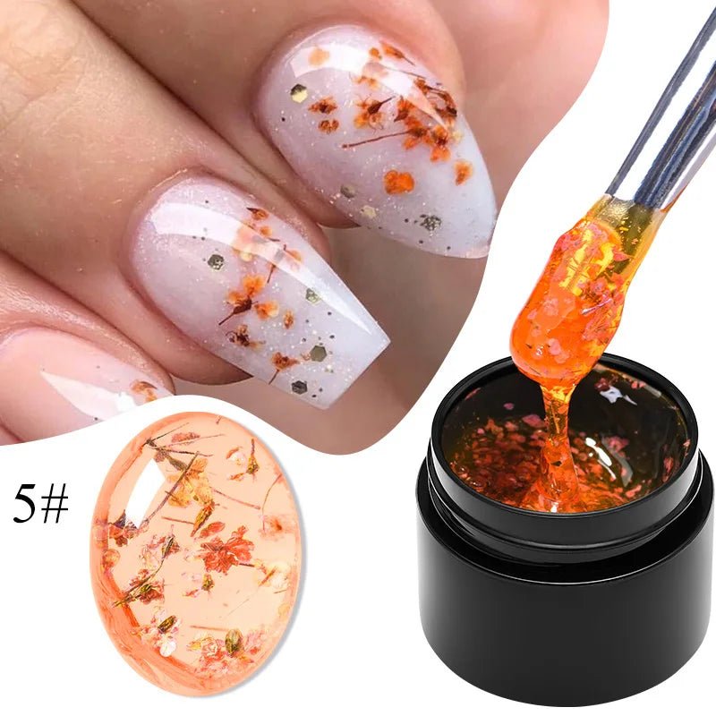 MEET ACROSS 5ml Pink Dried Flower Gel Nail Polish Natural Flower Fairy Nail Art Gel Soak Off UV LED Painting Varnishes For Nails - Paola Center