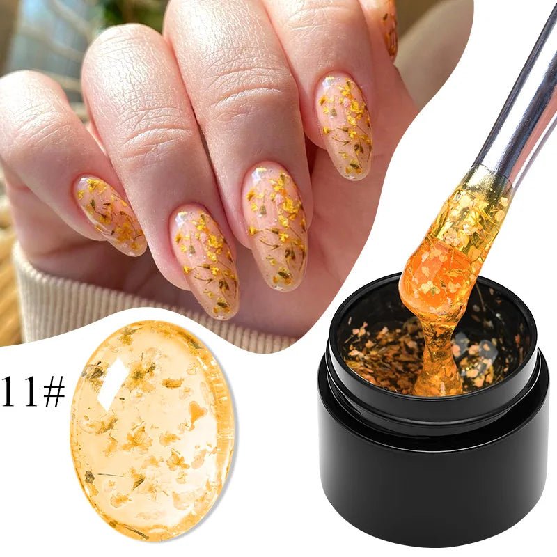 MEET ACROSS 5ml Pink Dried Flower Gel Nail Polish Natural Flower Fairy Nail Art Gel Soak Off UV LED Painting Varnishes For Nails - Paola Center
