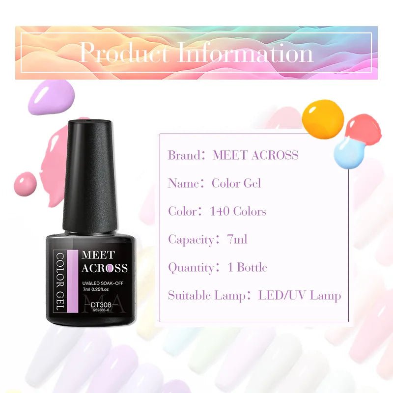 MEET ACROSS 7ml Gel Nail Polish Spring 140 Colors For Fall Decoration Semi Permanent Matte Top Coat Nail Art UV Gel Varnish - Paola Center