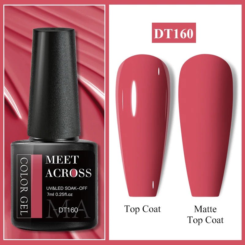 MEET ACROSS 7ml Gel Nail Polish Spring 140 Colors For Fall Decoration Semi Permanent Matte Top Coat Nail Art UV Gel Varnish - Paola Center