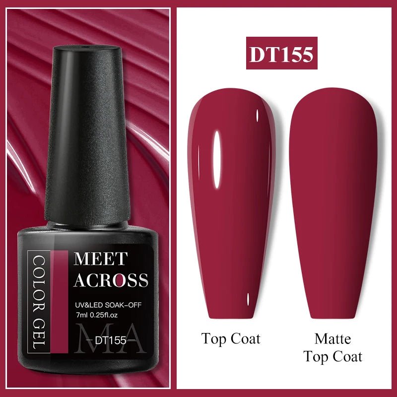 MEET ACROSS 7ml Gel Nail Polish Spring 140 Colors For Fall Decoration Semi Permanent Matte Top Coat Nail Art UV Gel Varnish - Paola Center