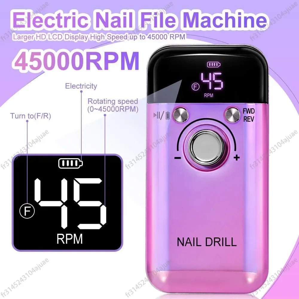 Electric Nail File Machine with LCD Display and 45000 RPM for Luxury Nails and Hailey Bieber Nails