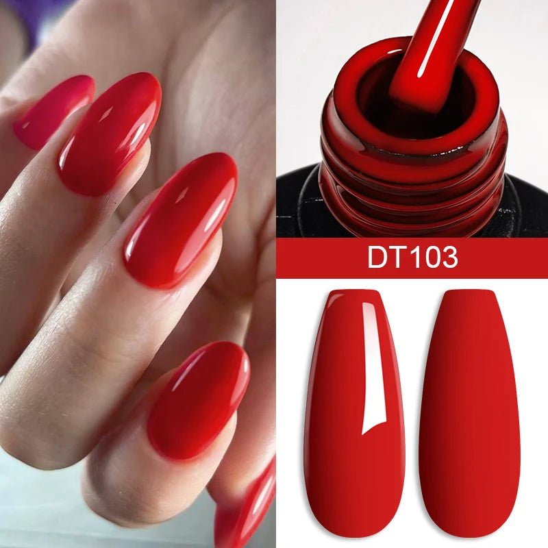 Luxury nails in glossy red with nail art supplies featuring Hailey Bieber nails design