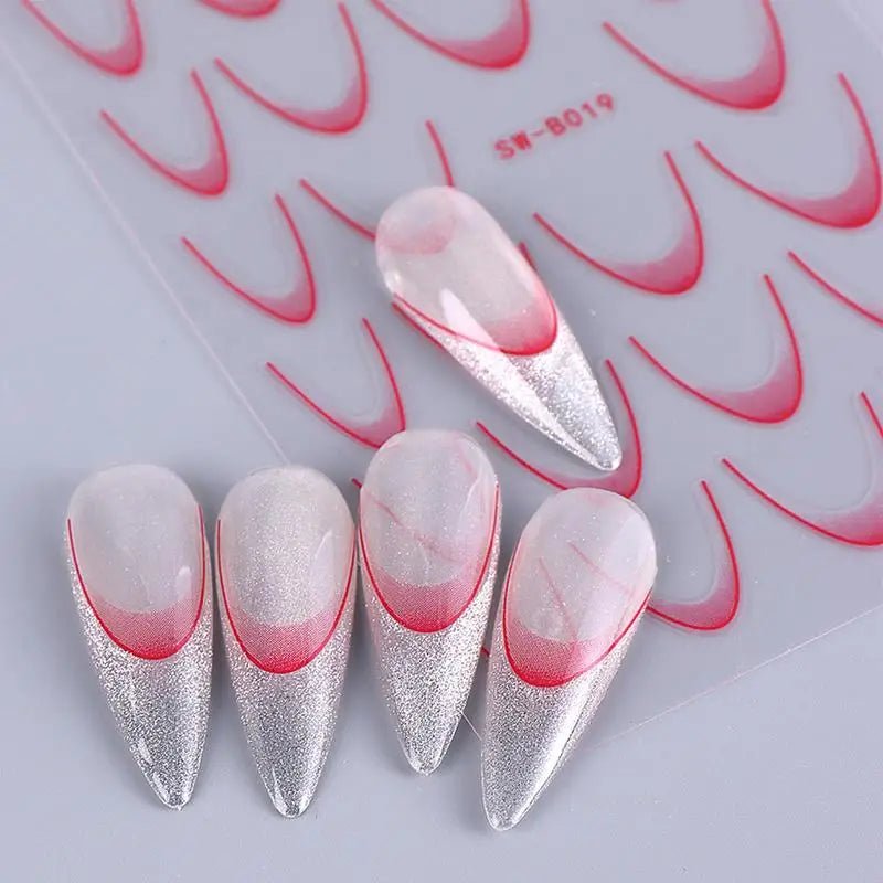Paola Center Nail Art Supplies with Silver and Red Design Tips for Creative Nail Designs