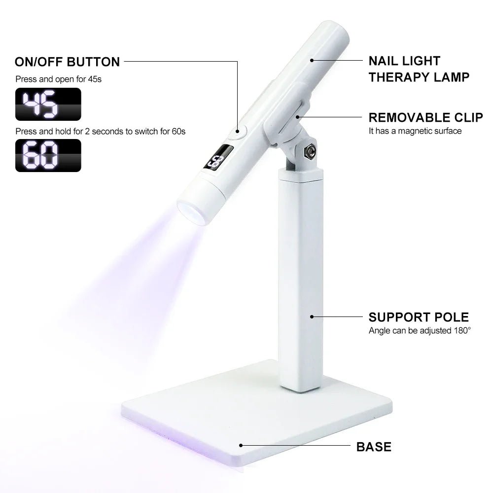 Paola Center Nail Art UV LED Light with adjustable support pole and removable magnetic clip