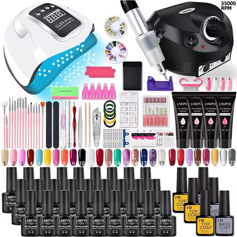 Nail Polish Kit Acrylic Nail Kit Poly Nail Gel Set With Nail Lamp Nails Extension Glitter Gel UV Building Gel Manicure Tools Set - Paola Center