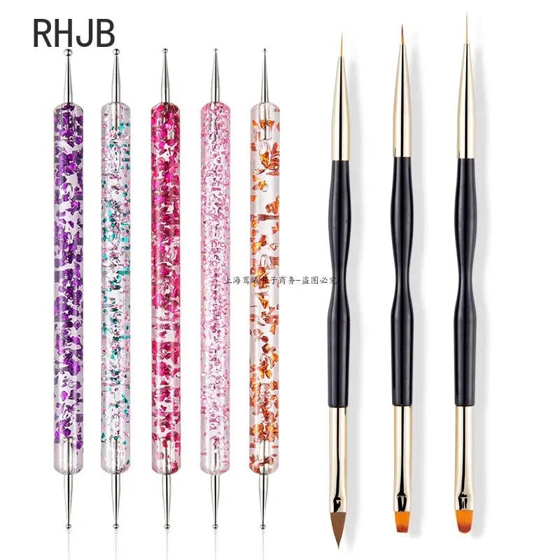 New 2025 Multiple nail art nail brush Design Tip Drawing Carving Dotting Nail Pen Builder Flat Liner Acrylic Gel Polish Manicure - Paola Center