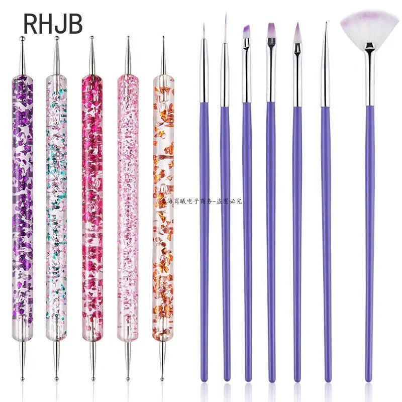 New 2025 Multiple nail art nail brush Design Tip Drawing Carving Dotting Nail Pen Builder Flat Liner Acrylic Gel Polish Manicure - Paola Center