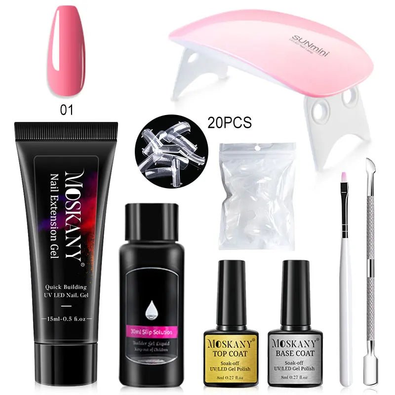 Poly Nail Gel Full Set With 6W LED Lamp Nail Set For Beginner Nail Tips Art 3D Design Decoration Extension Manicure Tools Kit - Paola Center