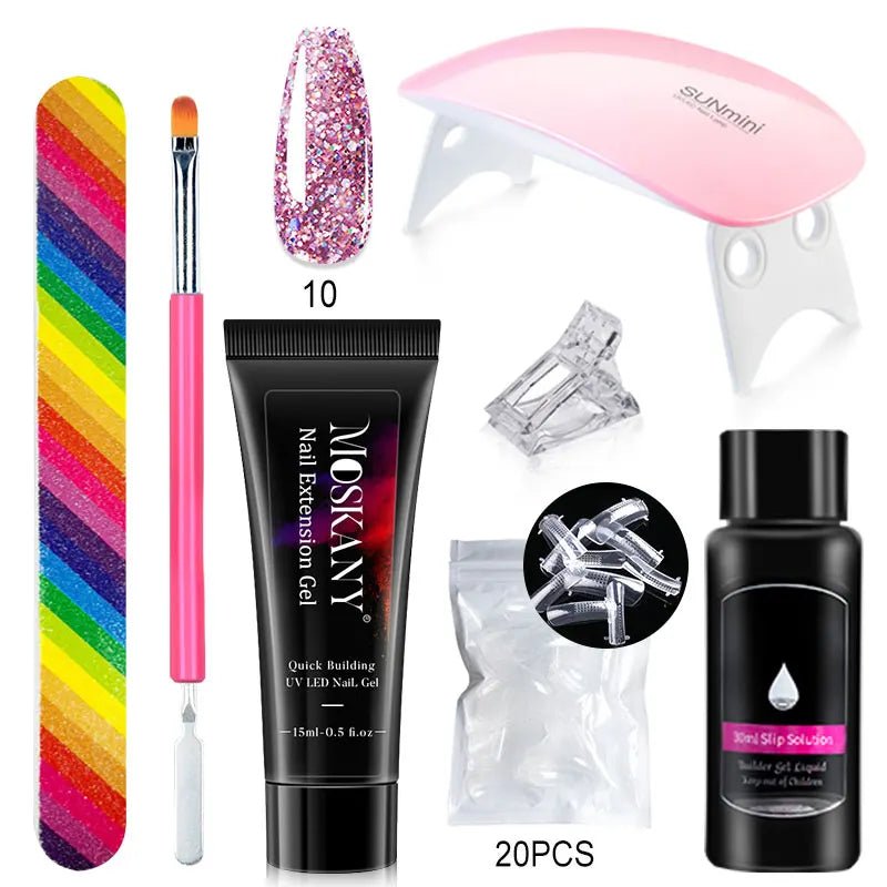 Poly Nail Gel Full Set With 6W LED Lamp Nail Set For Beginner Nail Tips Art 3D Design Decoration Extension Manicure Tools Kit - Paola Center