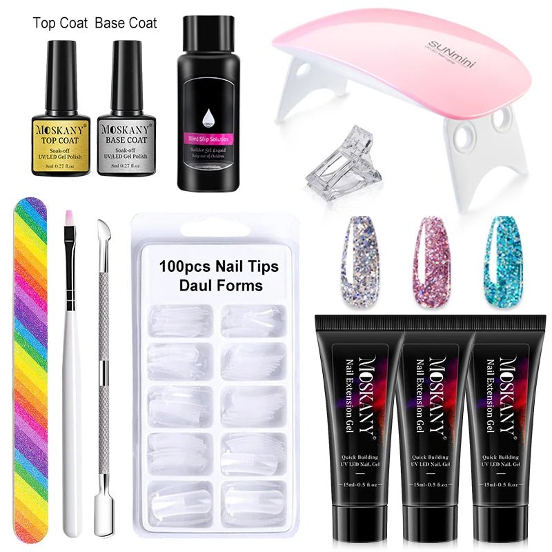 Poly Nail Gel Full Set With 6W LED Lamp Nail Set For Beginner Nail Tips Art 3D Design Decoration Extension Manicure Tools Kit - Paola Center