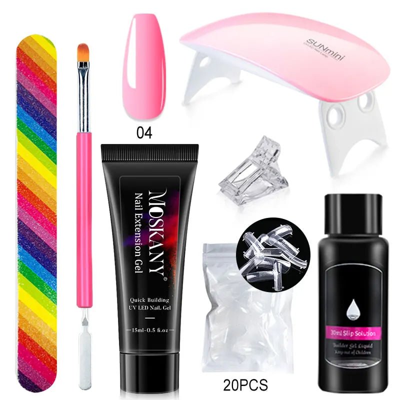 Poly Nail Gel Full Set With 6W LED Lamp Nail Set For Beginner Nail Tips Art 3D Design Decoration Extension Manicure Tools Kit - Paola Center