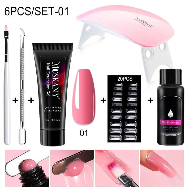 Poly Nail Gel Full Set With 6W LED Lamp Nail Set For Beginner Nail Tips Art 3D Design Decoration Extension Manicure Tools Kit - Paola Center