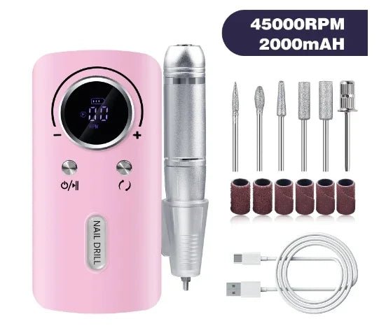 Professional 45000RPM Electric Portable Nail Drill Machine Rechargeable Low Noise Nail Sander File for Manicure Salon Tool - Paola Center