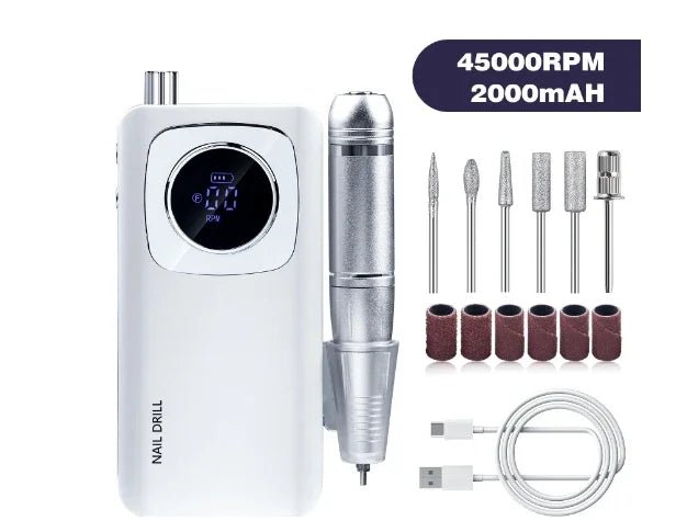 Professional 45000RPM Electric Portable Nail Drill Machine Rechargeable Low Noise Nail Sander File for Manicure Salon Tool - Paola Center