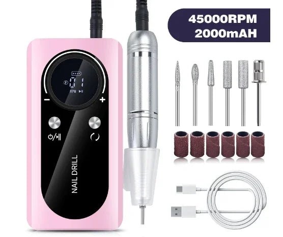 Professional 45000RPM Electric Portable Nail Drill Machine Rechargeable Low Noise Nail Sander File for Manicure Salon Tool - Paola Center