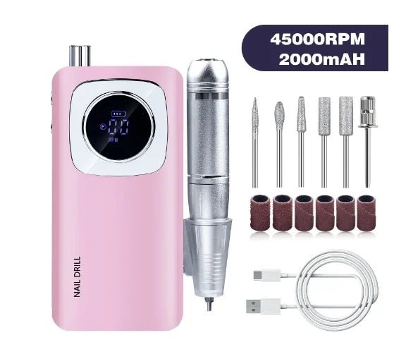 Professional 45000RPM Electric Portable Nail Drill Machine Rechargeable Low Noise Nail Sander File for Manicure Salon Tool - Paola Center