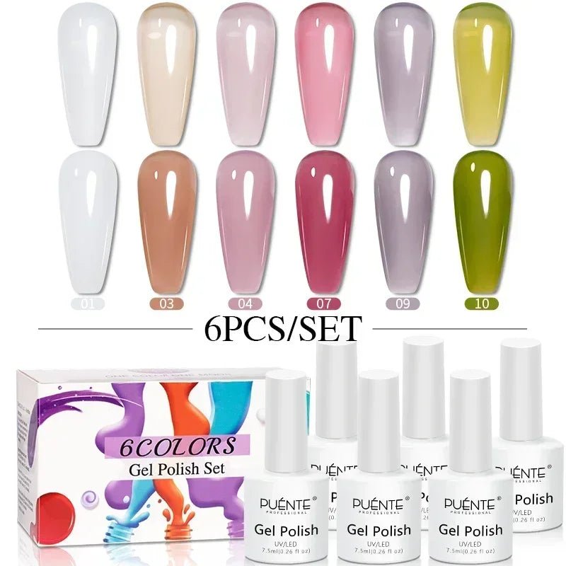 PUENTE 6Pcs Aurora Shell Thread Cat Magnetic Gel Polish Set With Magnet Glitter Pearl Cat Eye Gel Soak Off Nail Art Varnish Kit - Paola Center