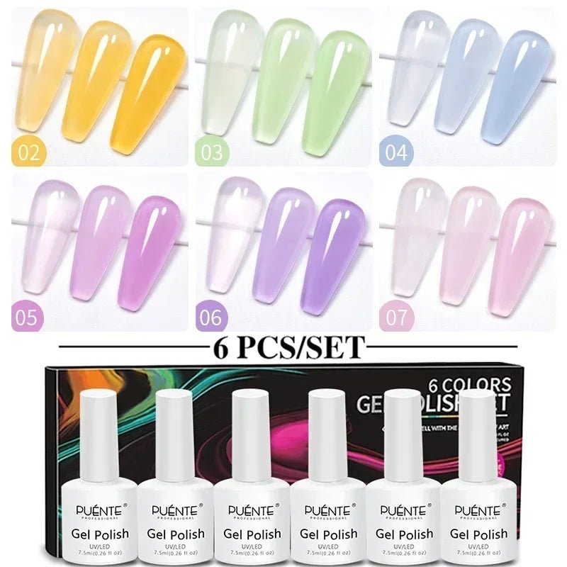 PUENTE 6Pcs Aurora Shell Thread Cat Magnetic Gel Polish Set With Magnet Glitter Pearl Cat Eye Gel Soak Off Nail Art Varnish Kit - Paola Center