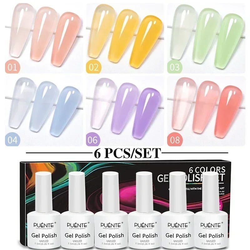 PUENTE 6Pcs Aurora Shell Thread Cat Magnetic Gel Polish Set With Magnet Glitter Pearl Cat Eye Gel Soak Off Nail Art Varnish Kit - Paola Center