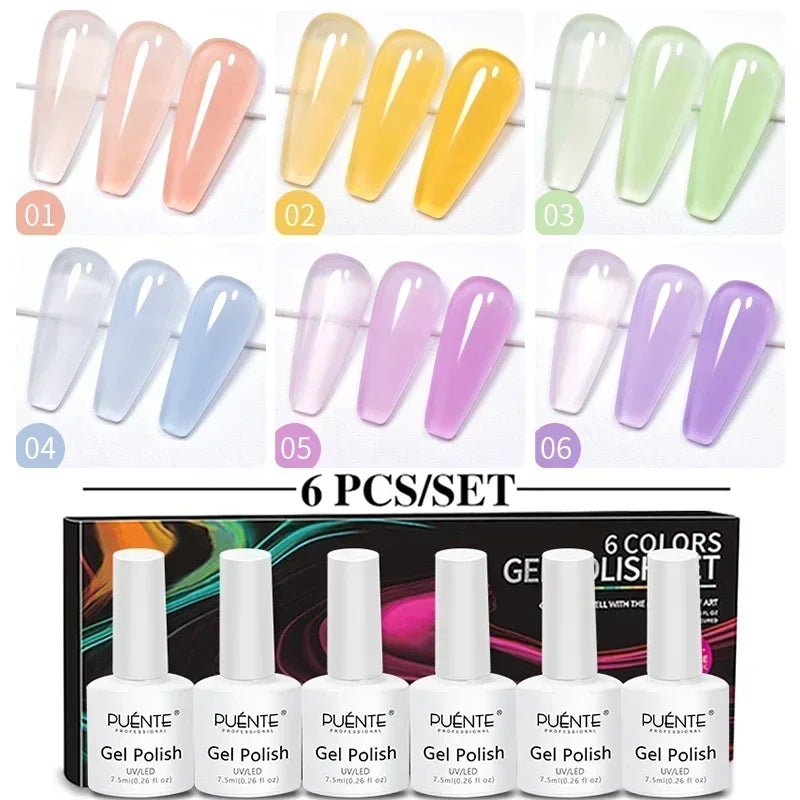 PUENTE 6Pcs Aurora Shell Thread Cat Magnetic Gel Polish Set With Magnet Glitter Pearl Cat Eye Gel Soak Off Nail Art Varnish Kit - Paola Center