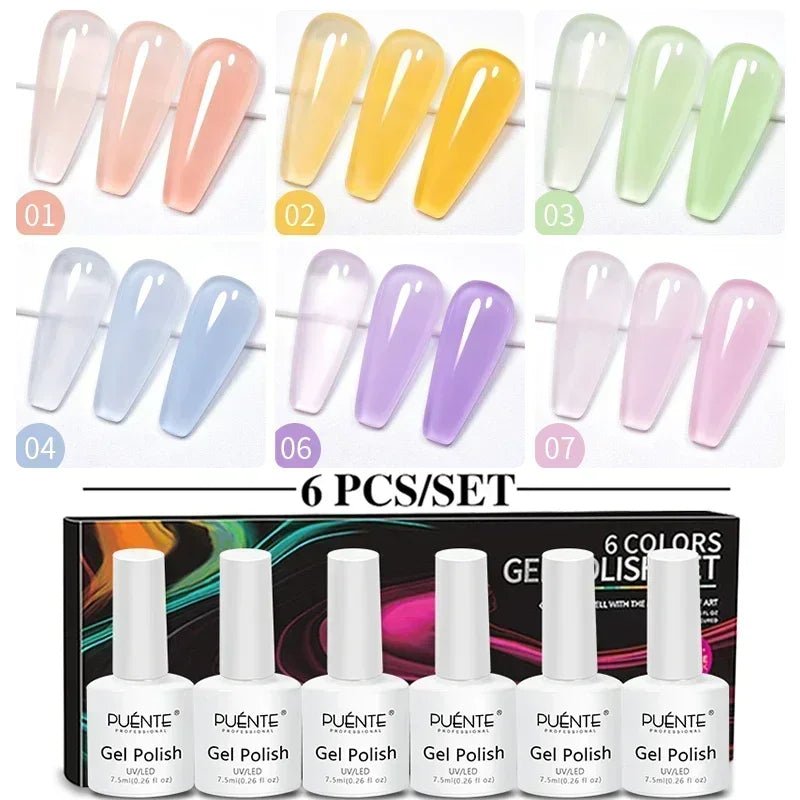 PUENTE 6Pcs Aurora Shell Thread Cat Magnetic Gel Polish Set With Magnet Glitter Pearl Cat Eye Gel Soak Off Nail Art Varnish Kit - Paola Center