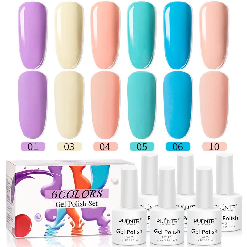 PUENTE 6Pcs Aurora Shell Thread Cat Magnetic Gel Polish Set With Magnet Glitter Pearl Cat Eye Gel Soak Off Nail Art Varnish Kit - Paola Center