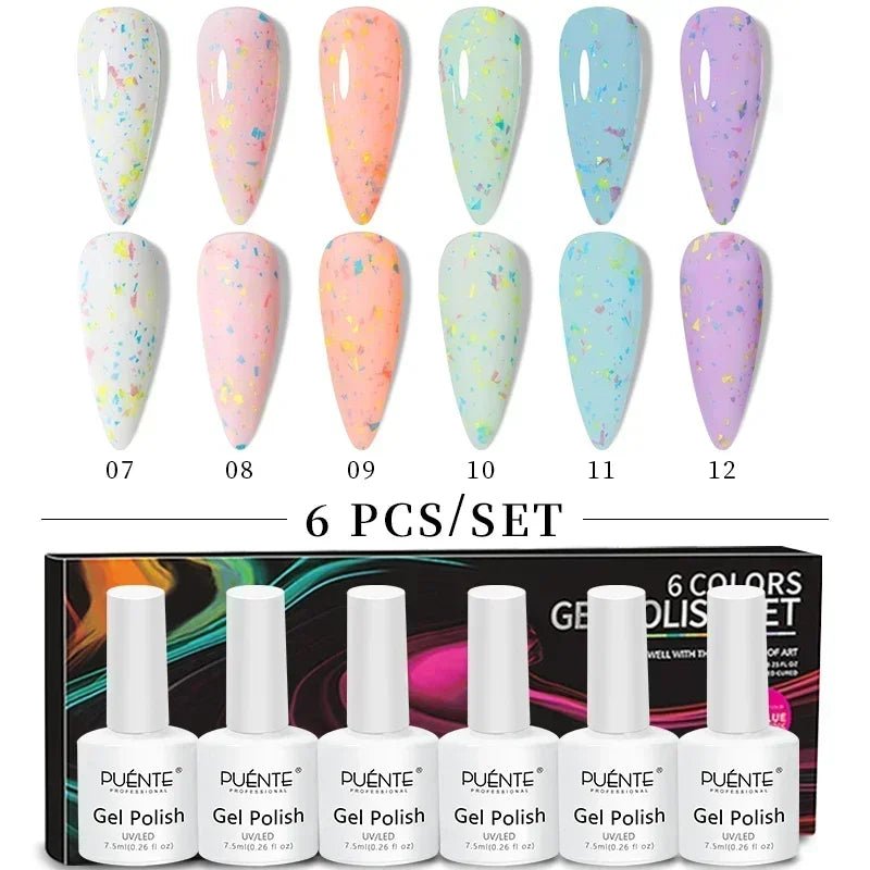 PUENTE 6Pcs Aurora Shell Thread Cat Magnetic Gel Polish Set With Magnet Glitter Pearl Cat Eye Gel Soak Off Nail Art Varnish Kit - Paola Center