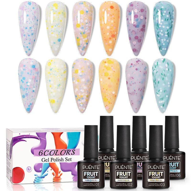 PUENTE 6Pcs Aurora Shell Thread Cat Magnetic Gel Polish Set With Magnet Glitter Pearl Cat Eye Gel Soak Off Nail Art Varnish Kit - Paola Center