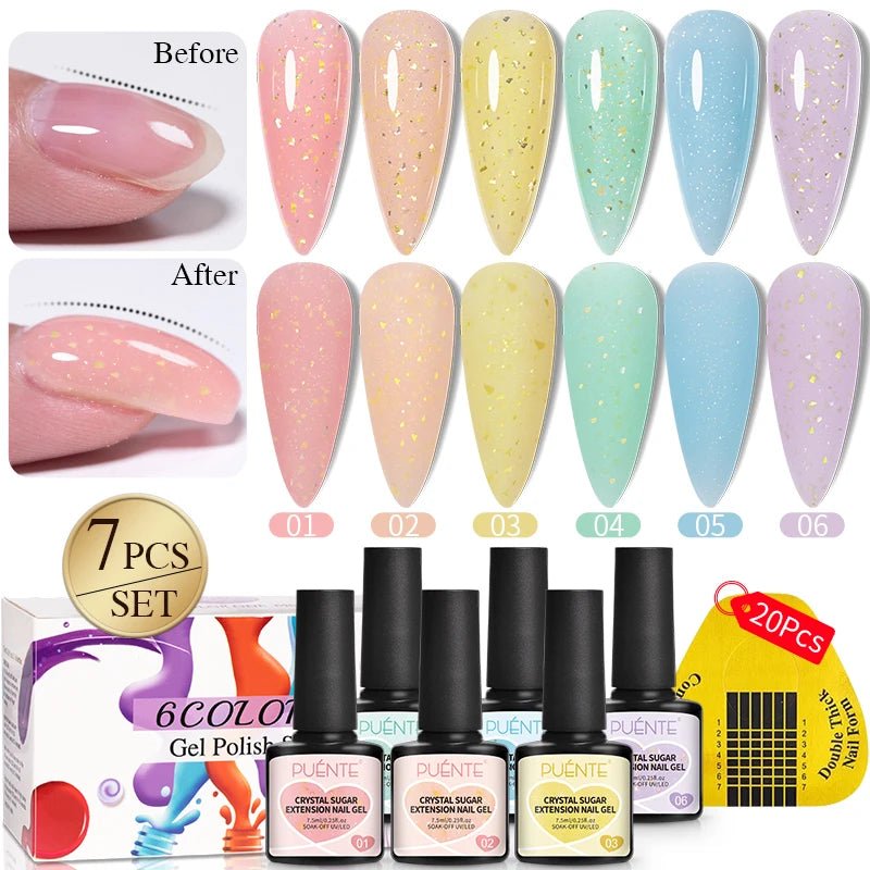 PUENTE 6Pcs Aurora Shell Thread Cat Magnetic Gel Polish Set With Magnet Glitter Pearl Cat Eye Gel Soak Off Nail Art Varnish Kit - Paola Center