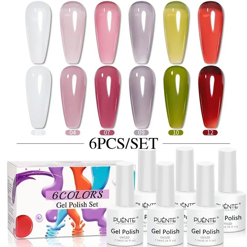 PUENTE 6Pcs Aurora Shell Thread Cat Magnetic Gel Polish Set With Magnet Glitter Pearl Cat Eye Gel Soak Off Nail Art Varnish Kit - Paola Center