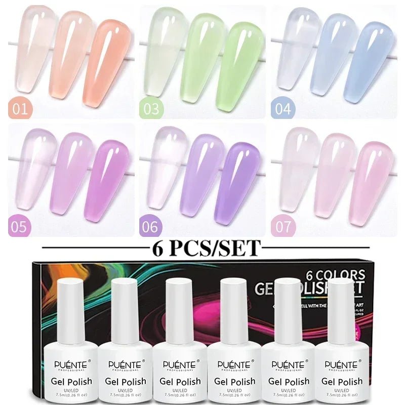PUENTE 6Pcs Aurora Shell Thread Cat Magnetic Gel Polish Set With Magnet Glitter Pearl Cat Eye Gel Soak Off Nail Art Varnish Kit - Paola Center