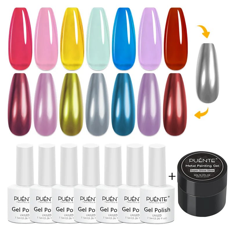 PUENTE 6Pcs Aurora Shell Thread Cat Magnetic Gel Polish Set With Magnet Glitter Pearl Cat Eye Gel Soak Off Nail Art Varnish Kit - Paola Center