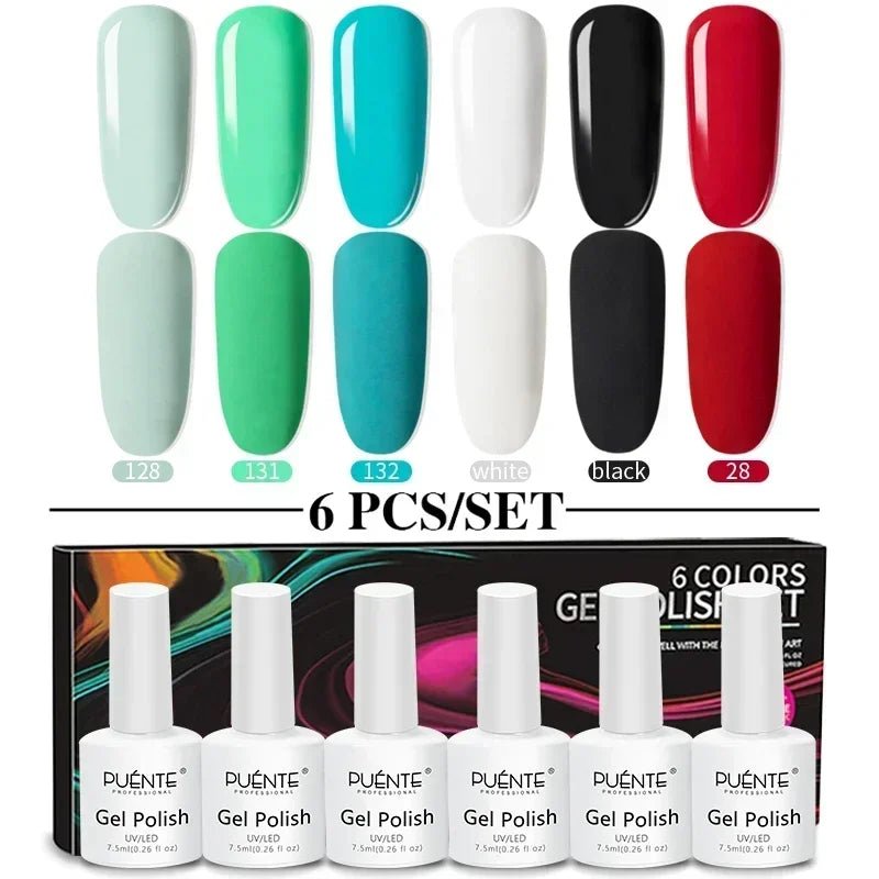 PUENTE 6Pcs Aurora Shell Thread Cat Magnetic Gel Polish Set With Magnet Glitter Pearl Cat Eye Gel Soak Off Nail Art Varnish Kit - Paola Center