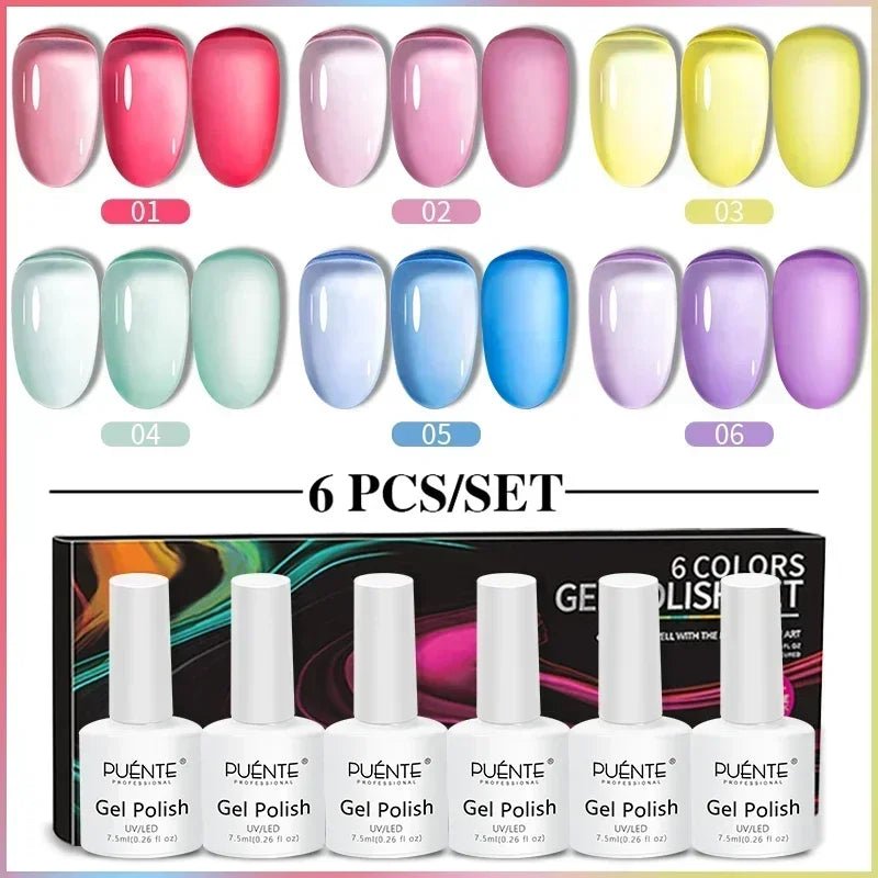 PUENTE 6Pcs Aurora Shell Thread Cat Magnetic Gel Polish Set With Magnet Glitter Pearl Cat Eye Gel Soak Off Nail Art Varnish Kit - Paola Center