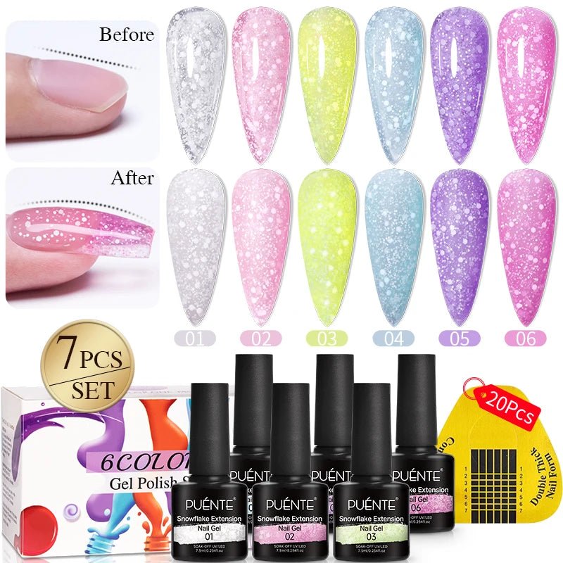 PUENTE 6Pcs Aurora Shell Thread Cat Magnetic Gel Polish Set With Magnet Glitter Pearl Cat Eye Gel Soak Off Nail Art Varnish Kit - Paola Center