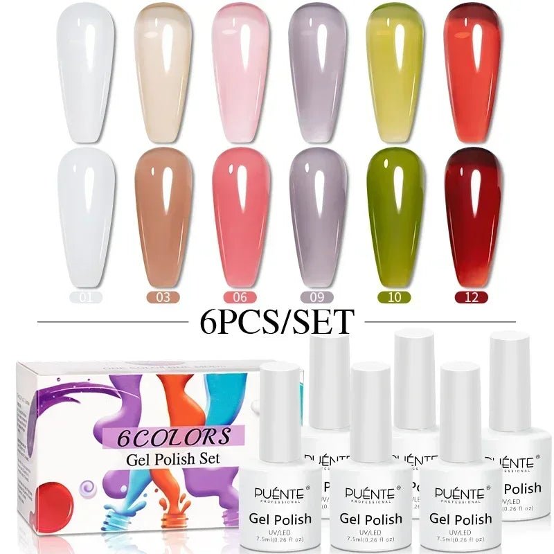 PUENTE 6Pcs Aurora Shell Thread Cat Magnetic Gel Polish Set With Magnet Glitter Pearl Cat Eye Gel Soak Off Nail Art Varnish Kit - Paola Center