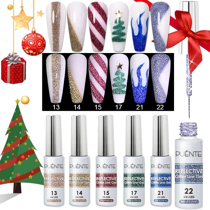 PUENTE 6Pcs Aurora Shell Thread Cat Magnetic Gel Polish Set With Magnet Glitter Pearl Cat Eye Gel Soak Off Nail Art Varnish Kit - Paola Center