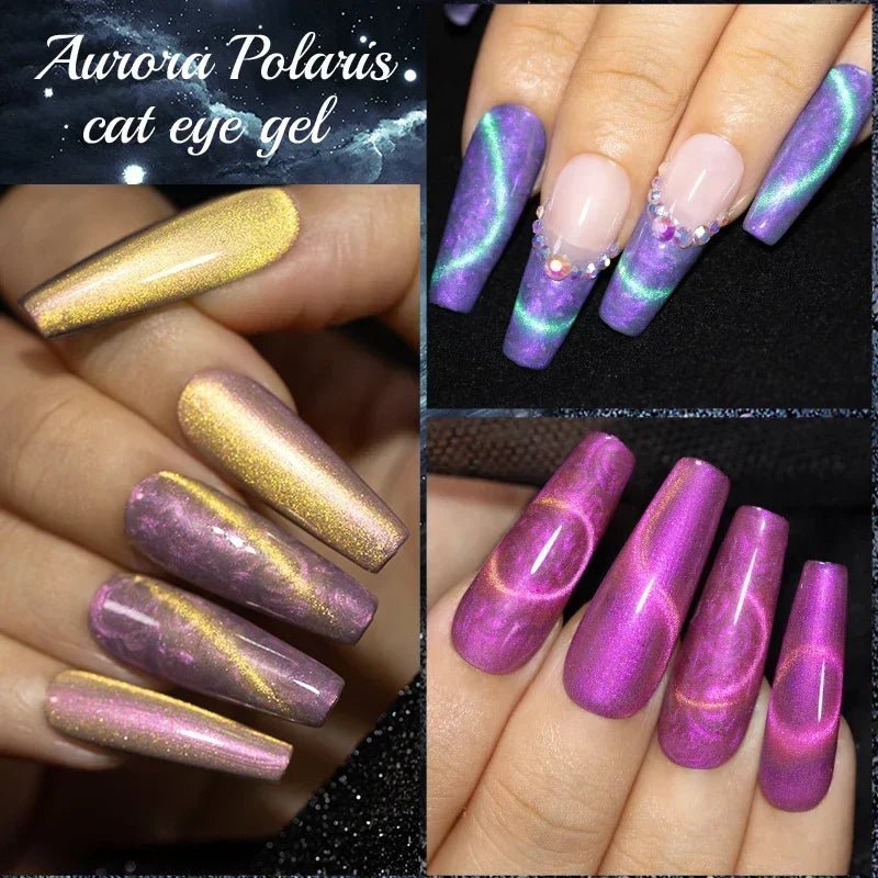 PUENTE 6Pcs Aurora Shell Thread Cat Magnetic Gel Polish Set With Magnet Glitter Pearl Cat Eye Gel Soak Off Nail Art Varnish Kit - Paola Center