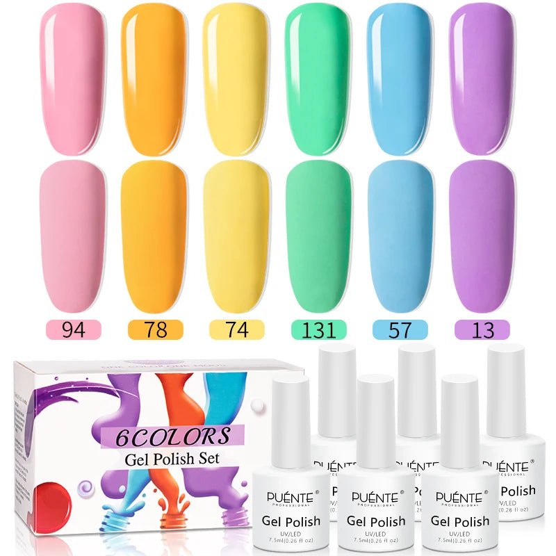 PUENTE 6Pcs Aurora Shell Thread Cat Magnetic Gel Polish Set With Magnet Glitter Pearl Cat Eye Gel Soak Off Nail Art Varnish Kit - Paola Center