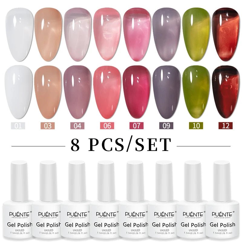 PUENTE 6Pcs Aurora Shell Thread Cat Magnetic Gel Polish Set With Magnet Glitter Pearl Cat Eye Gel Soak Off Nail Art Varnish Kit - Paola Center