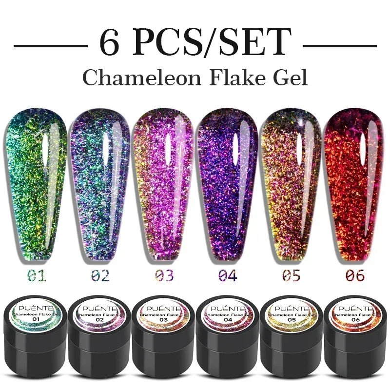 PUENTE 6Pcs Aurora Shell Thread Cat Magnetic Gel Polish Set With Magnet Glitter Pearl Cat Eye Gel Soak Off Nail Art Varnish Kit - Paola Center