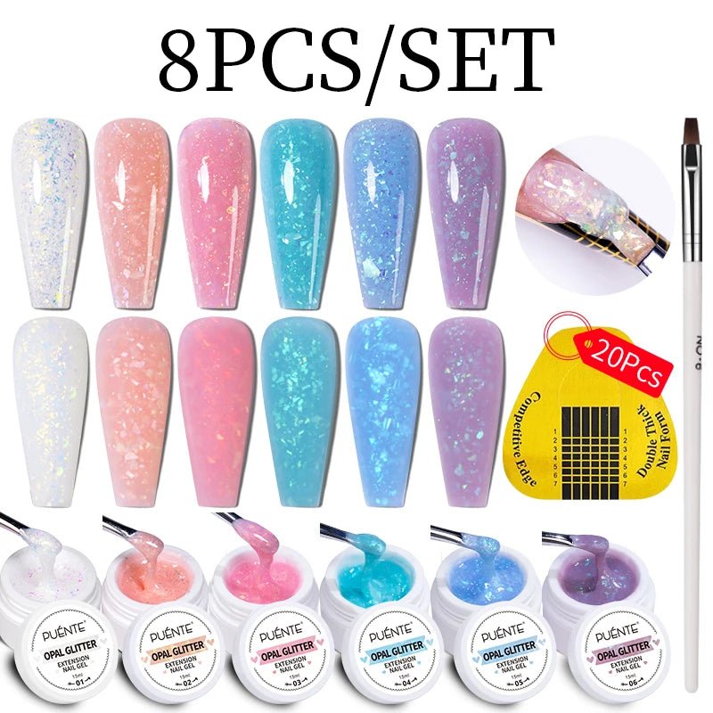 PUENTE 6Pcs Aurora Shell Thread Cat Magnetic Gel Polish Set With Magnet Glitter Pearl Cat Eye Gel Soak Off Nail Art Varnish Kit - Paola Center